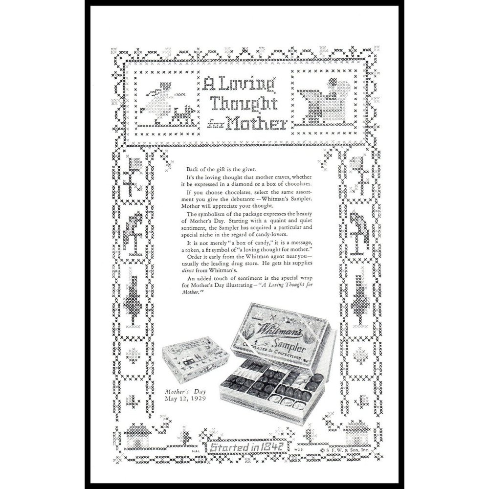 1929 Whitman's Sampler Chocolates Mother's Day Gift Vintage Print Ad Wall Art